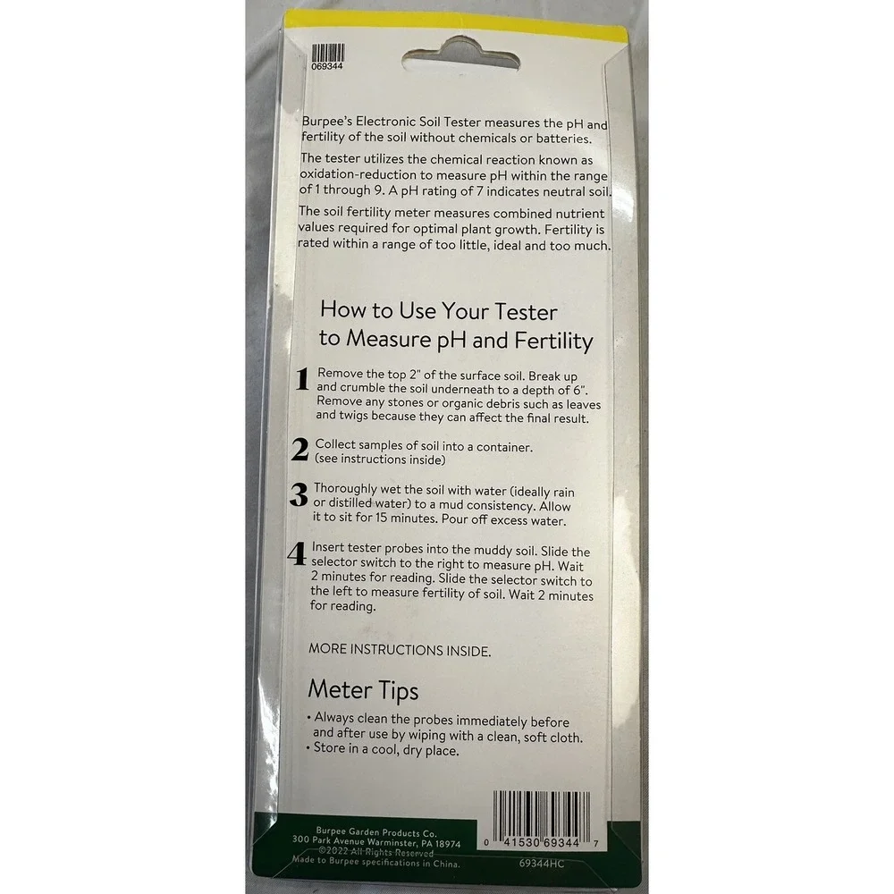 Burpee Electronic Soil Tester For pH And Fertility Testing No Batteries Required